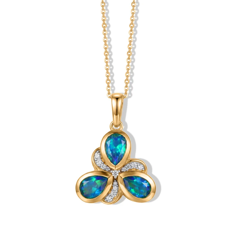 D'Joy Pfau Quarz Triplette, Weißer Zirkon Anhänger mit Kette, ca. 50 cm 925 Silber 750 Vergoldet ca. 2.66 ct