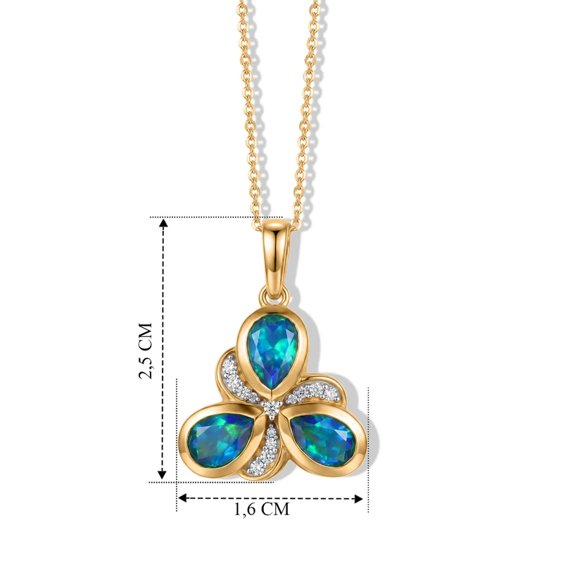 D'Joy Pfau Quarz Triplette, Weißer Zirkon Anhänger mit Kette, ca. 50 cm 925 Silber 750 Vergoldet ca. 2.66 ct