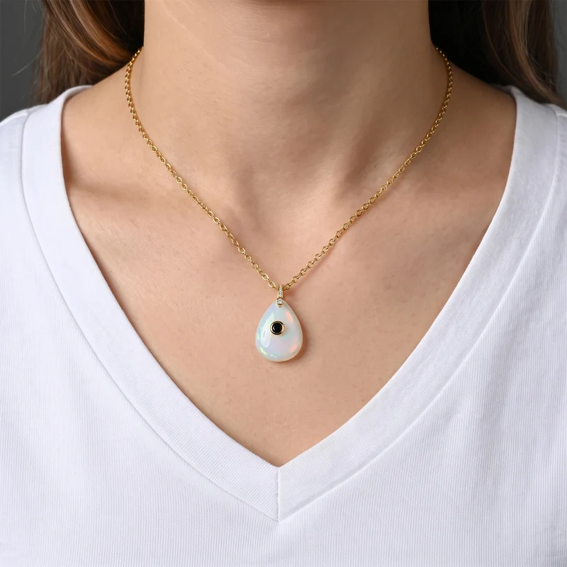 Amazonit, Kristall und Zirkonia Anhänger mit 50cm Kette, Messing - 20 ct.