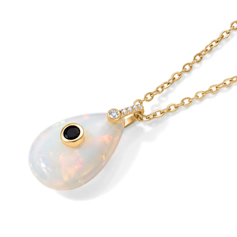 Amazonit, Kristall und Zirkonia Anhänger mit 50cm Kette, Messing - 20 ct.