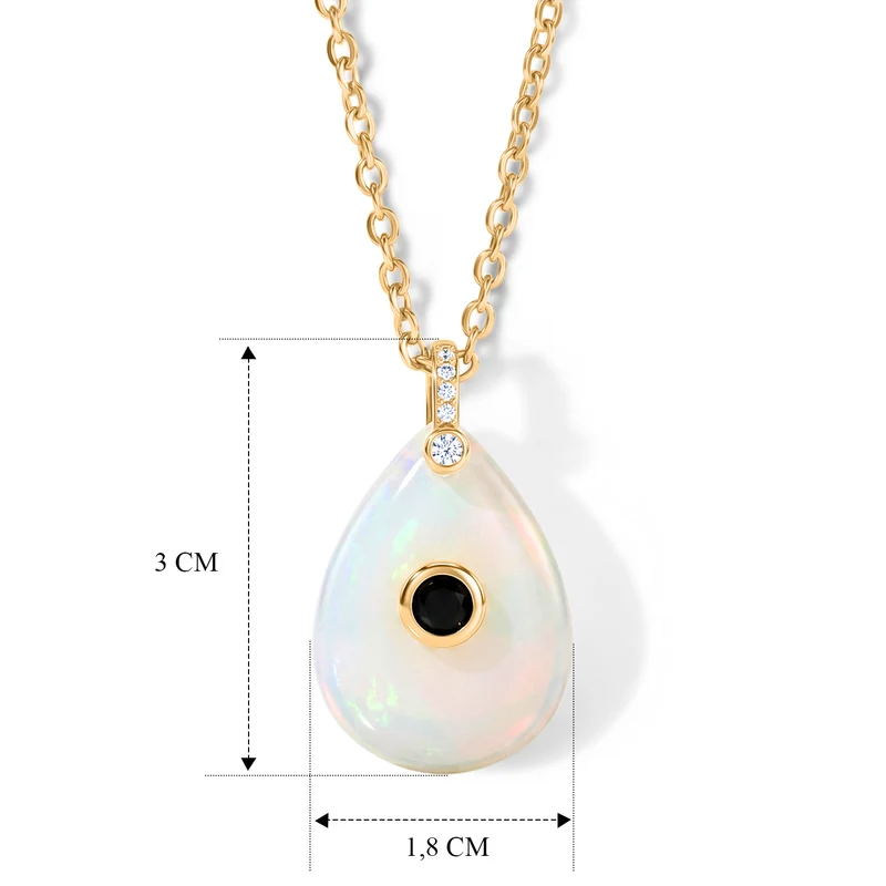 Amazonit, Kristall und Zirkonia Anhänger mit 50cm Kette, Messing - 20 ct.