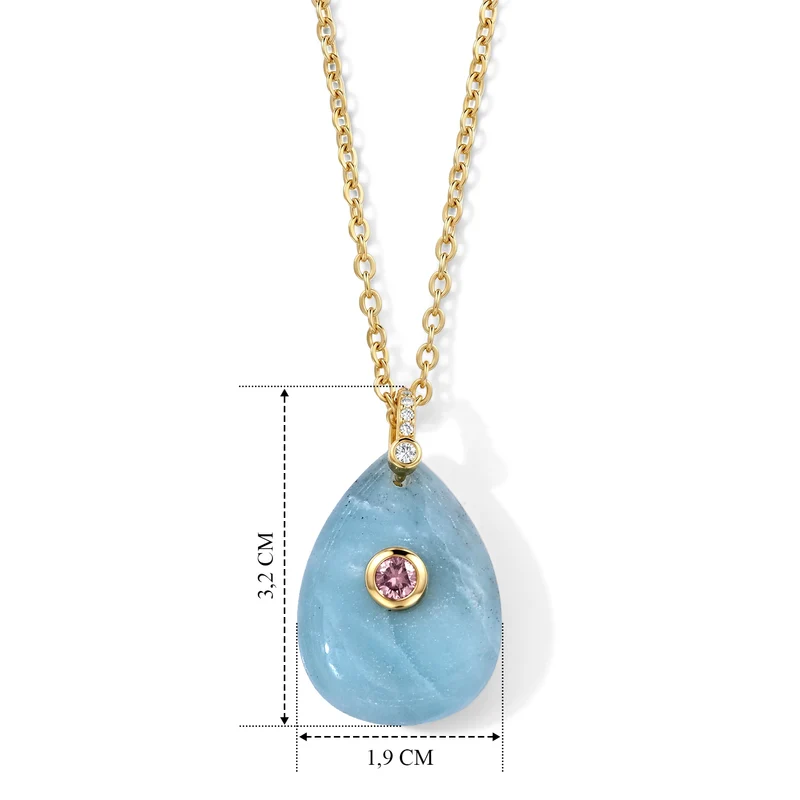Amazonit, Kristall und Zirkonia Anhänger mit 50cm Kette, Messing - 20 ct.