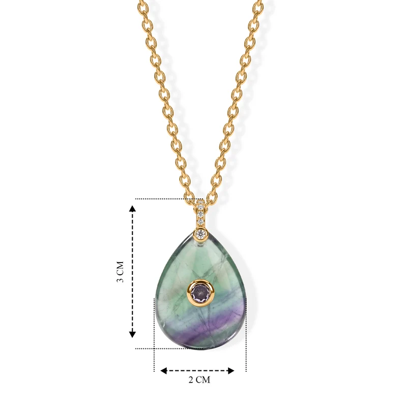 Amazonit, Kristall und Zirkonia Anhänger mit 50cm Kette, Messing - 20 ct.