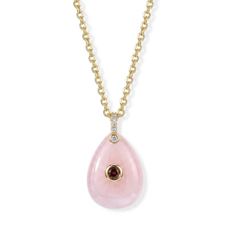 Amazonit, Kristall und Zirkonia Anhänger mit 50cm Kette, Messing - 20 ct.