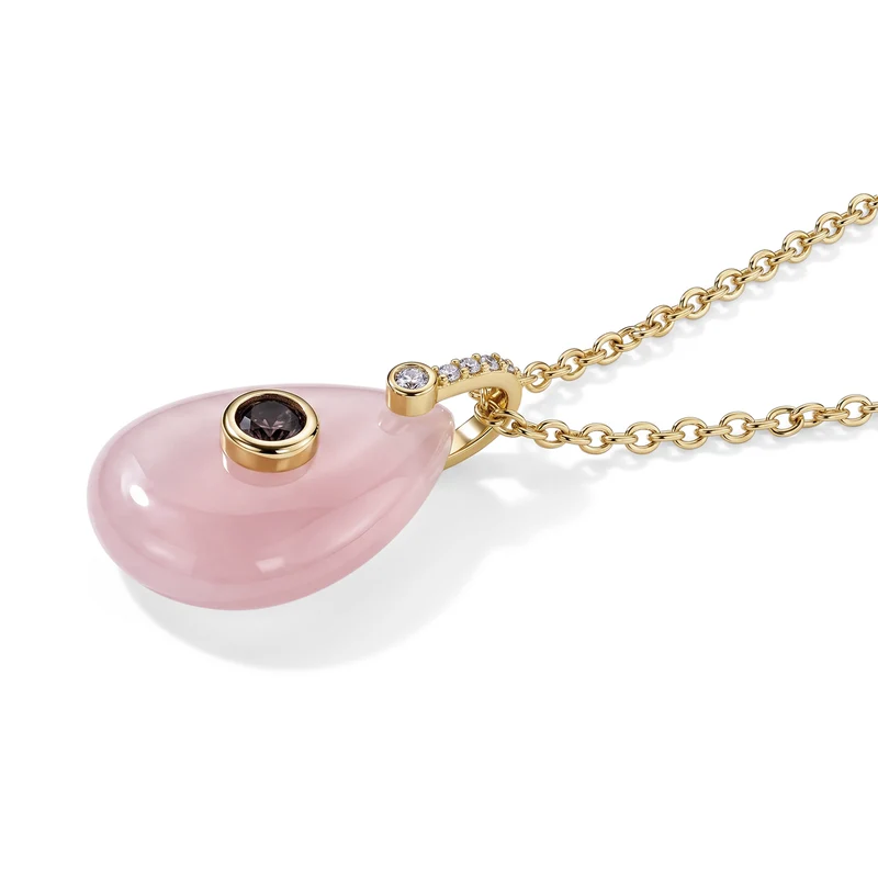 Amazonit, Kristall und Zirkonia Anhänger mit 50cm Kette, Messing - 20 ct.