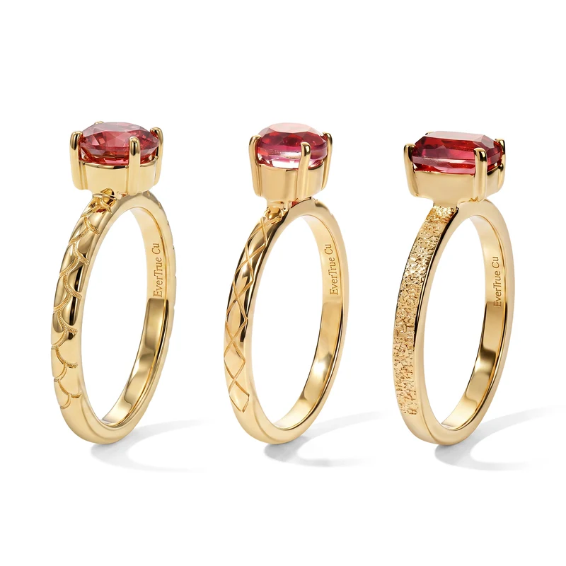 EverTrue Rubin Feuer Triplett Quarz Ringe - 3,21 ct.