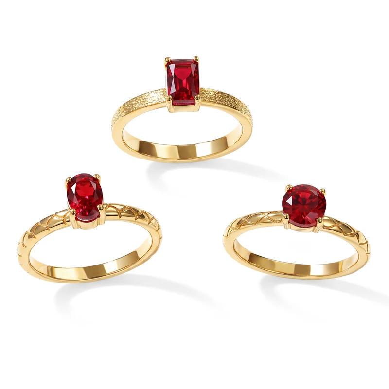 EverTrue Rubin Feuer Triplett Quarz Ringe - 3,21 ct.