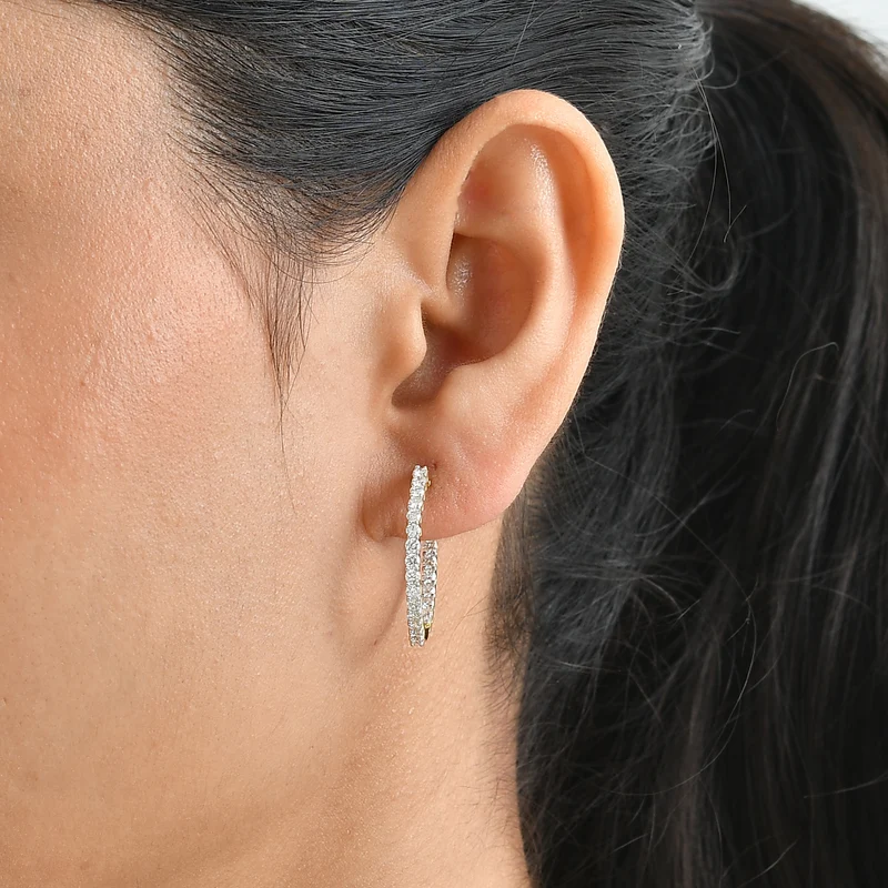 LUXURIANT SGL zertifizierte SI-GH Labor Diamant Ohrringe, 925 Silber 750 Gelbgold Vermeil - 1,50 ct.