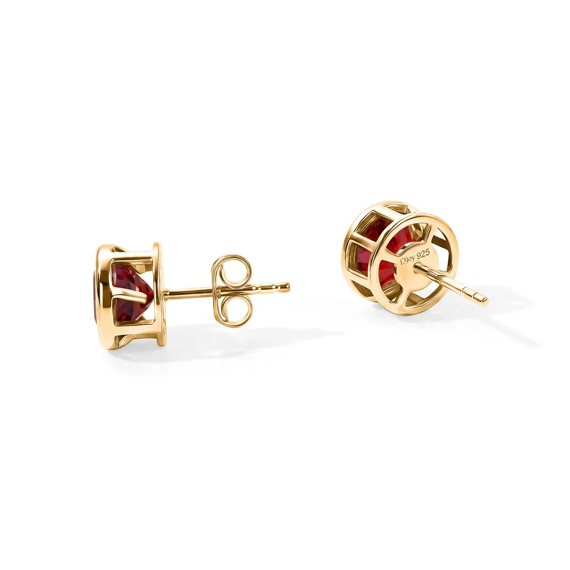 D'Joy Rubin Feuer Triplett Quarz, Ohrringe 925 Silber 750 vergoldet - 3,14 ct.