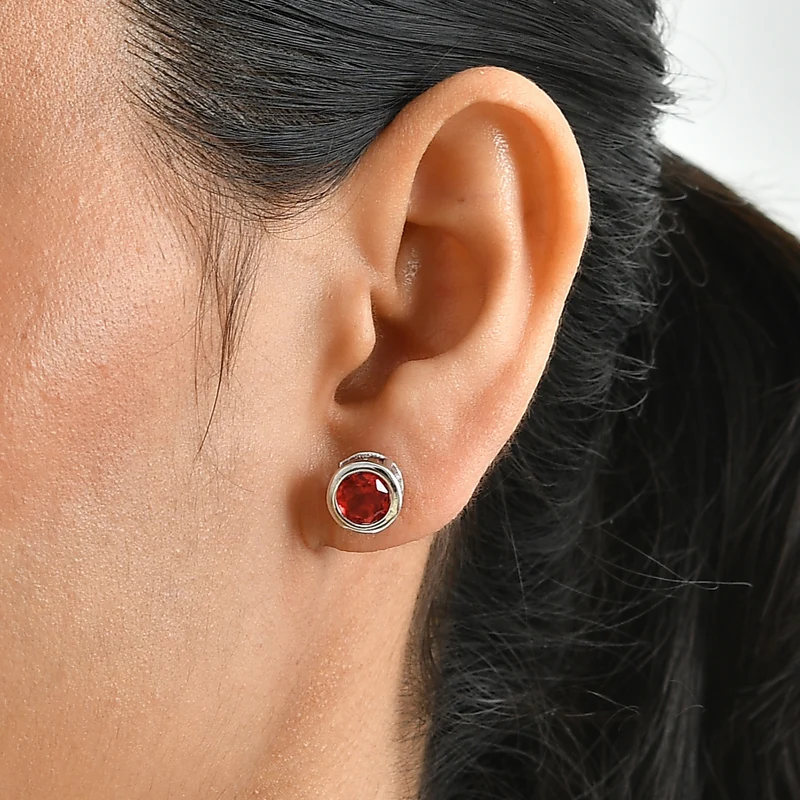 D'Joy Rubin Feuer Triplett Quarz, Ohrringe 925 Silber 750 vergoldet - 3,14 ct.