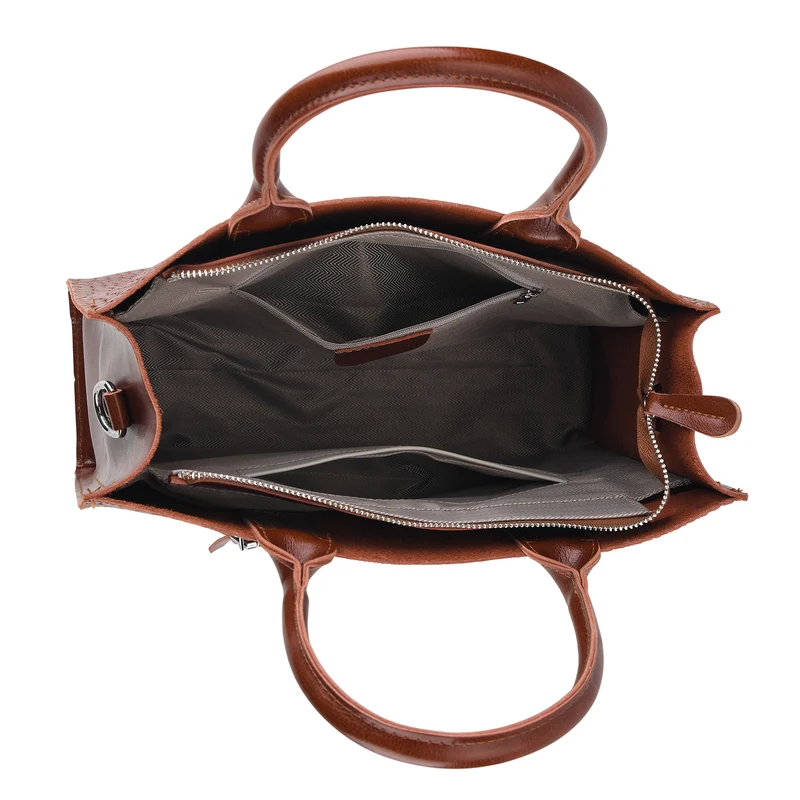 Henkeltasche aus Echtleder mit Krokoprägung, Schulterriemen und Reißverschlussfach, 33x12x28cm, Grau