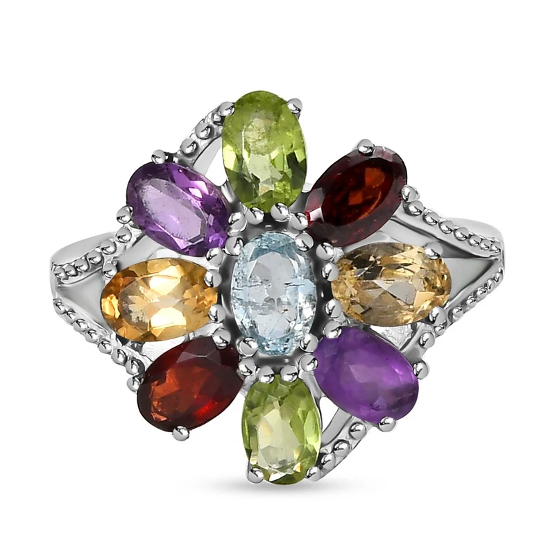 5er Set- Mehrfarbiger Ring, Armband, Ohrringe und Anhänger mit Kette, Schmuckset, Größe (16.00), Edelstahl ca. 22.40 ct