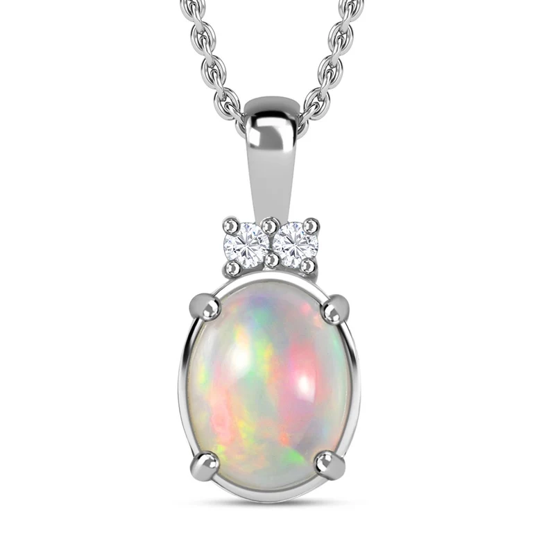 AA Natürlicher, äthiopischer Welo Opal, Weißer Zirkon Schmuckset 925 Silber platiniert ca. 1,21 ct.