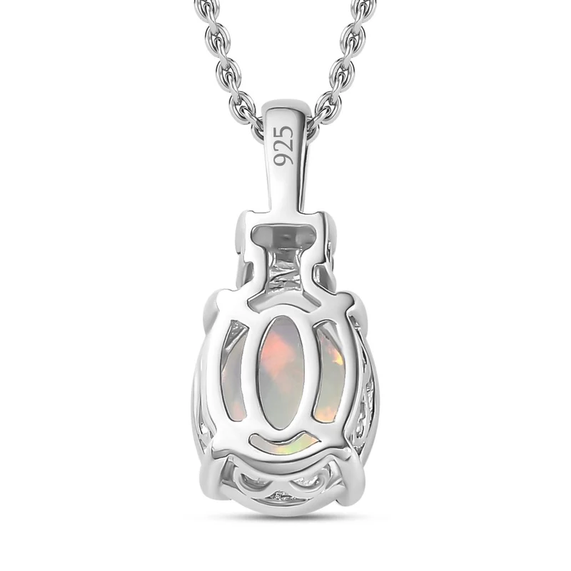 AA Natürlicher, äthiopischer Welo Opal, Weißer Zirkon Schmuckset 925 Silber platiniert ca. 1,21 ct.