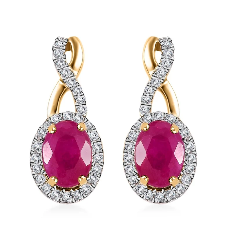 AAA Taveta-Rubin, Weißer Diamant Ohrringe 417 Gold ca. 2,53 ct.