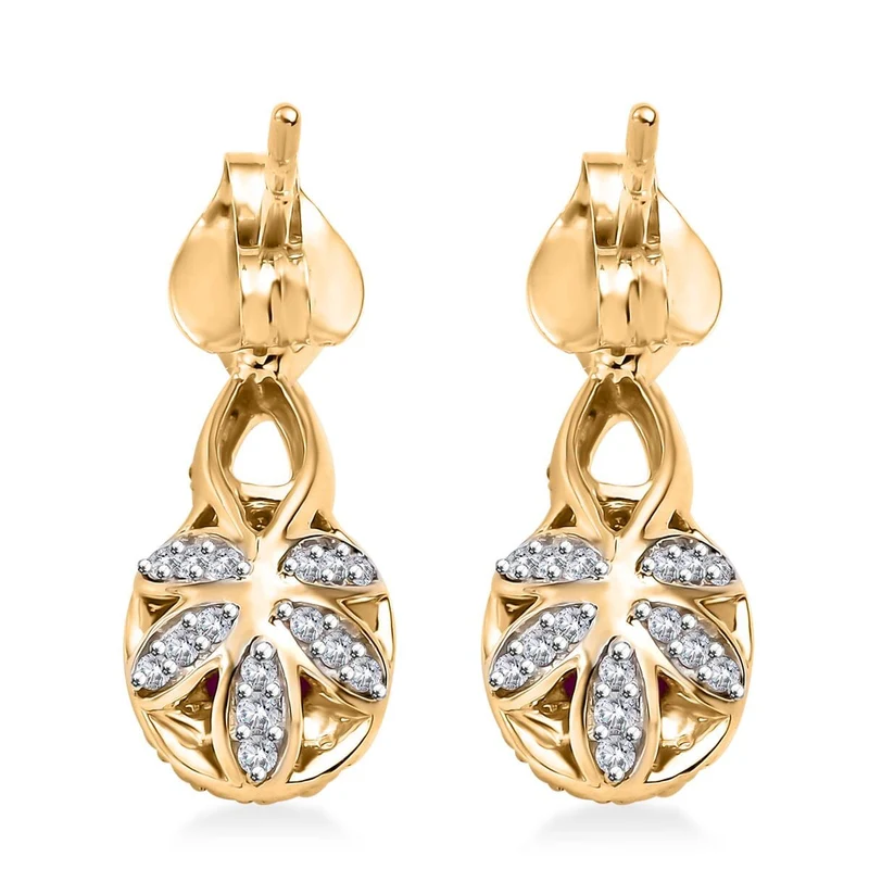 AAA Taveta-Rubin, Weißer Diamant Ohrringe 417 Gold ca. 2,53 ct.
