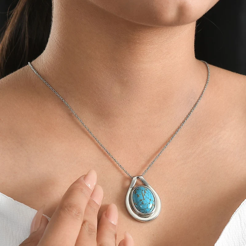 Blaues Türkis Schmuckset Edelstahl ca. 18.00 ct