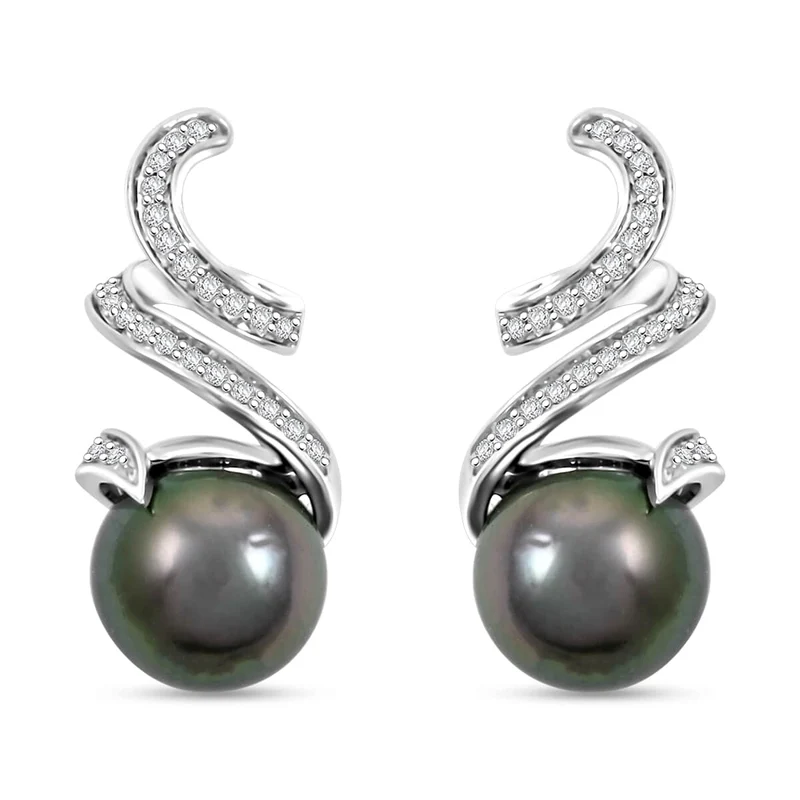 AAA Tahiti Perle (8.5-9 mm), Weißer Diamant Ohrringe 750 Gold