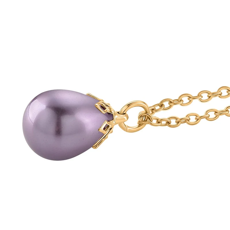 3er Set - Goldene Muschelkernperle Anhänger mit Kette und Ohrringe, Messing und Edelstahl