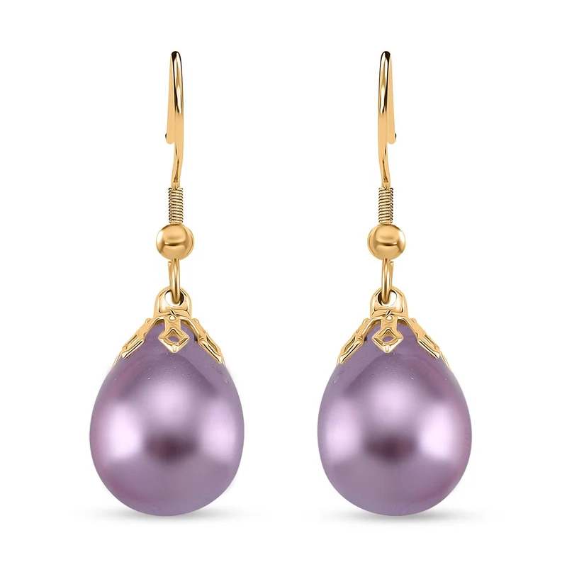 3er Set - Goldene Muschelkernperle Anhänger mit Kette und Ohrringe, Messing und Edelstahl