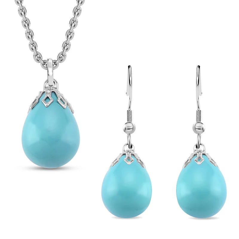 3er Set - Goldene Muschelkernperle Anhänger mit Kette und Ohrringe, Messing und Edelstahl