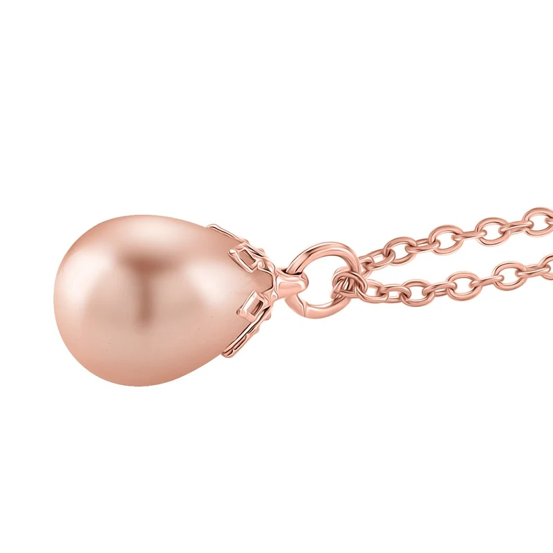 3er Set - Goldene Muschelkernperle Anhänger mit Kette und Ohrringe, Messing und Edelstahl