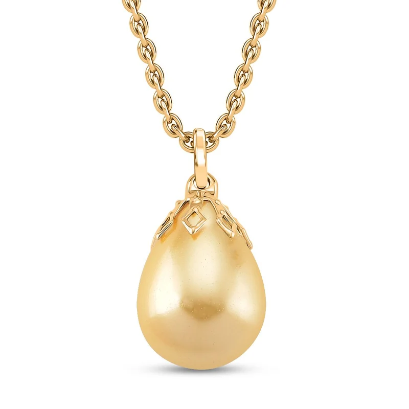 3er Set - Goldene Muschelkernperle Anhänger mit Kette und Ohrringe, Messing und Edelstahl