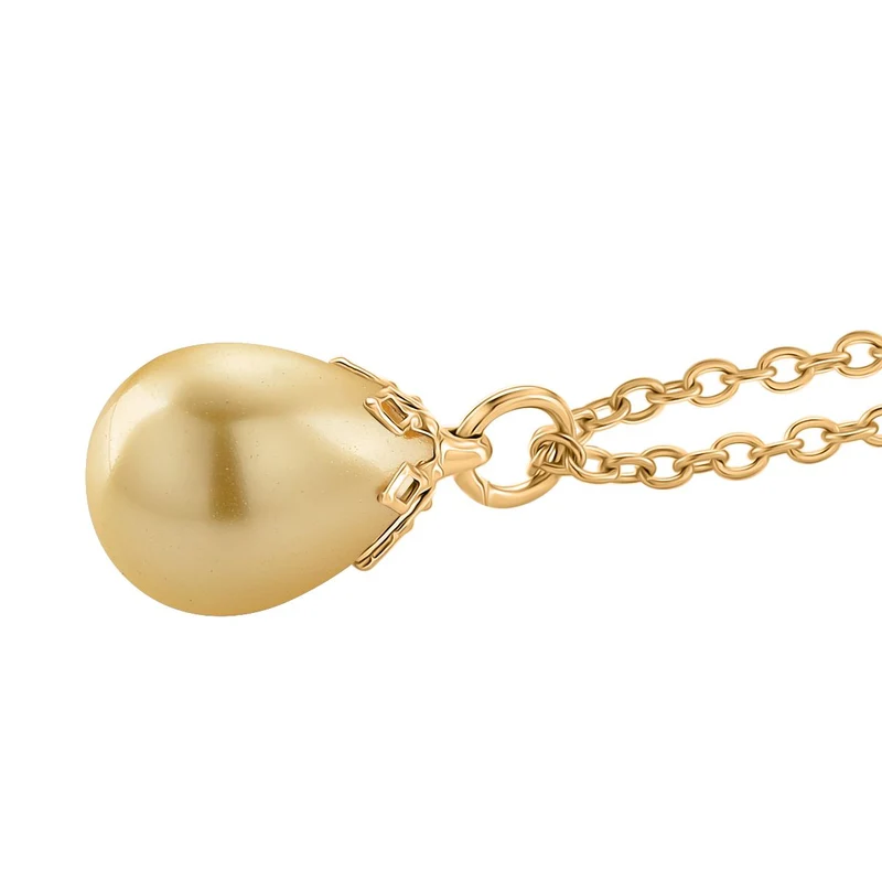 3er Set - Goldene Muschelkernperle Anhänger mit Kette und Ohrringe, Messing und Edelstahl