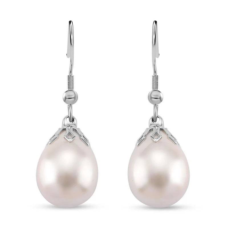 3er Set - Goldene Muschelkernperle Anhänger mit Kette und Ohrringe, Messing und Edelstahl