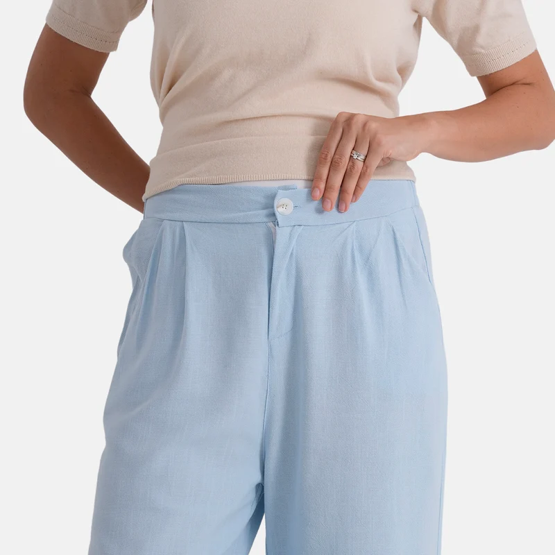 LA MAREY Leinenhose mit Stickerei, 70% Leinen und 30% Baumwolle, EU 40/42, Größe L, Hellblau