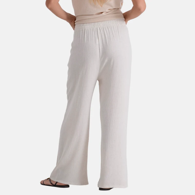 LA MAREY Leinenhose mit Stickerei, 70% Leinen und 30% Baumwolle, EU 40/42, Größe L, Beige