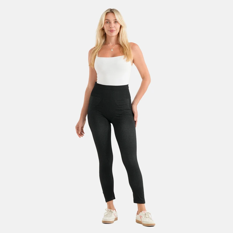 LIVMORE Ferninfrarot-Kompressionsleggings, thermische, figurformende, nahtlose Turmalin-Bambus-Leggings, Einheitsgröße, Schwarz