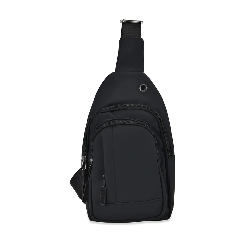 RFID Nylon-Slingbag mit Kopfhöreröffnung, 17x8x30,5 cm, Maße: 17x8x30,5 cm, Blau