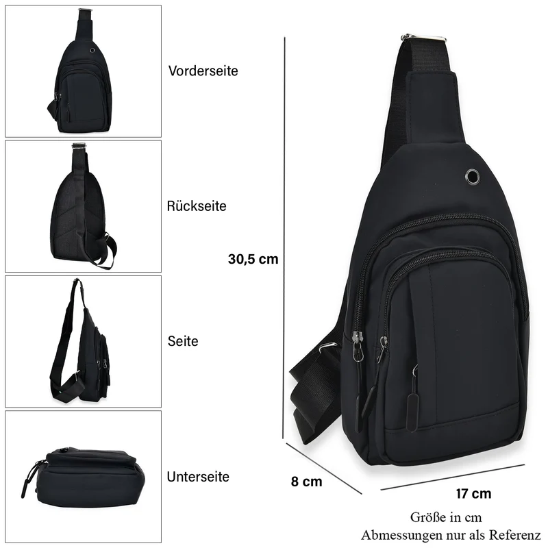 RFID Nylon-Slingbag mit Kopfhöreröffnung, 17x8x30,5 cm, Maße: 17x8x30,5 cm, Blau