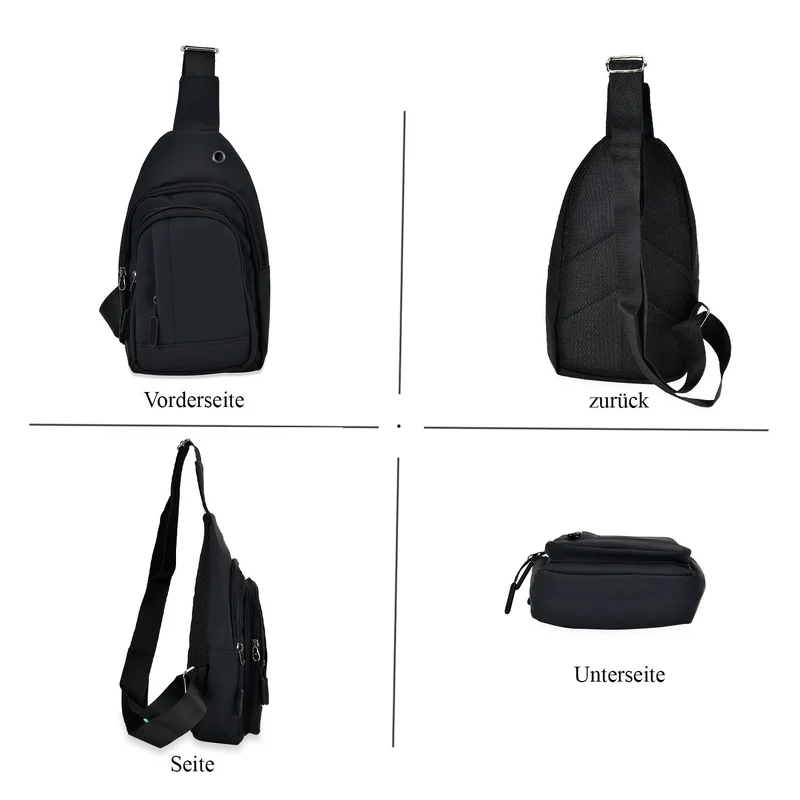 RFID Nylon-Slingbag mit Kopfhöreröffnung, 17x8x30,5 cm, Maße: 17x8x30,5 cm, Blau