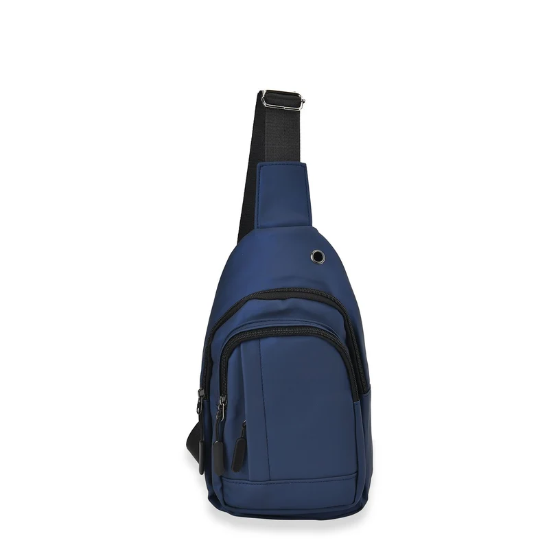 RFID Nylon-Slingbag mit Kopfhöreröffnung, 17x8x30,5 cm, Maße: 17x8x30,5 cm, Blau