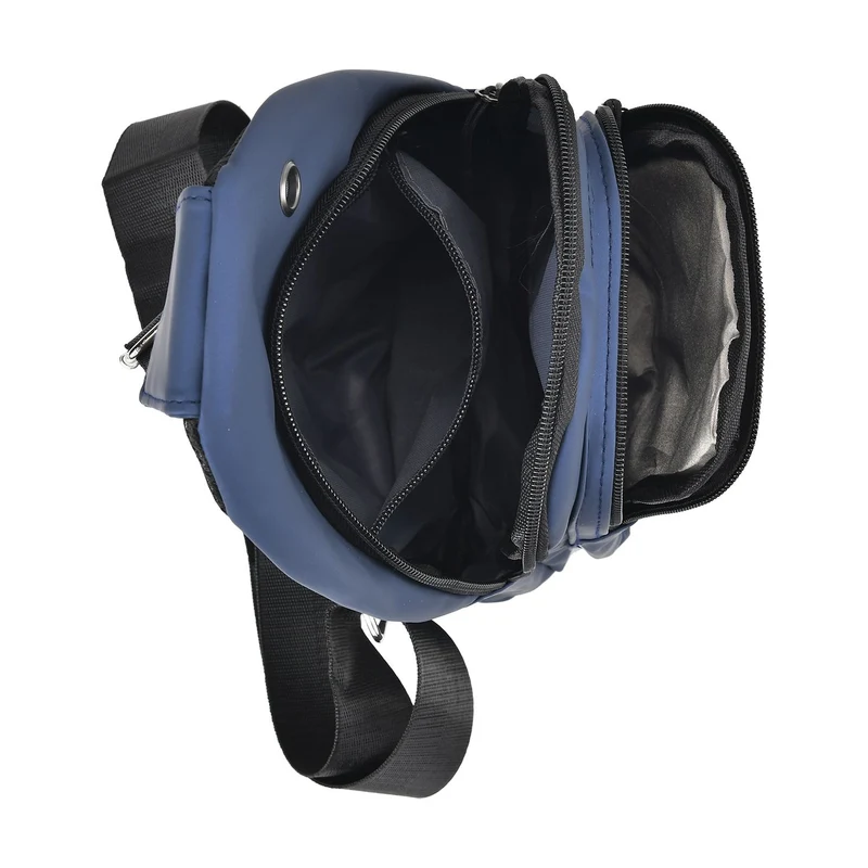 RFID Nylon-Slingbag mit Kopfhöreröffnung, 17x8x30,5 cm, Maße: 17x8x30,5 cm, Blau