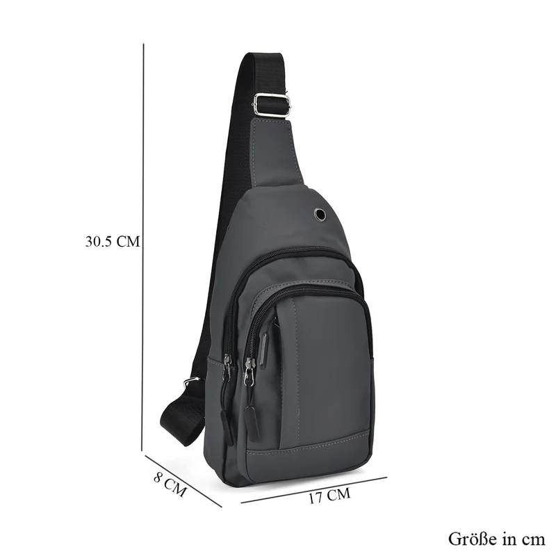 RFID Nylon-Slingbag mit Kopfhöreröffnung, 17x8x30,5 cm, Maße: 17x8x30,5 cm, Blau