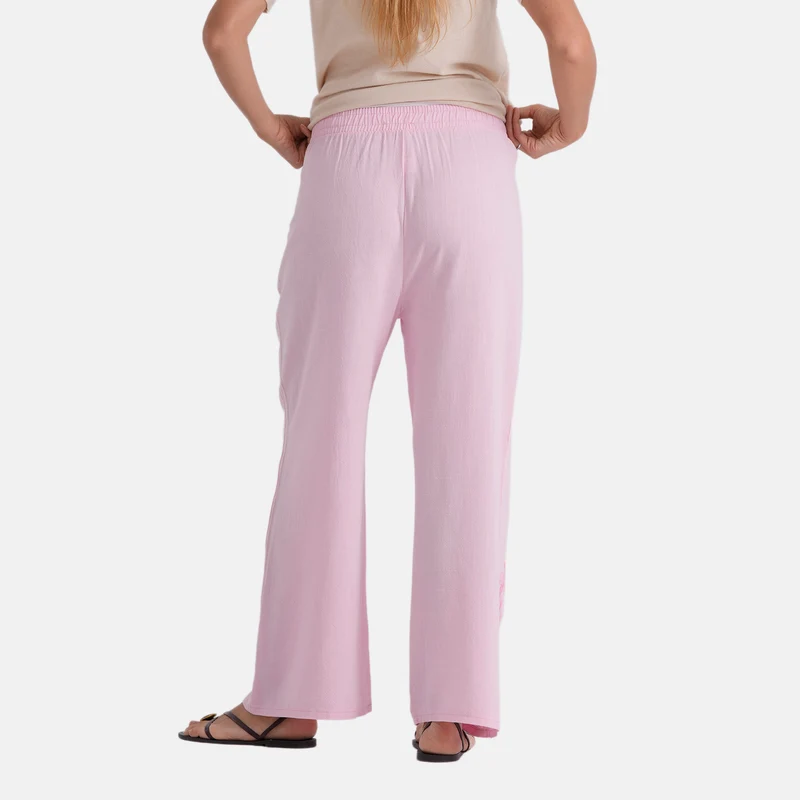 LA MAREY Leinenhose mit Stickerei, 70% Leinen und 30% Baumwolle, EU 38/40, Größe M, Hellrosa
