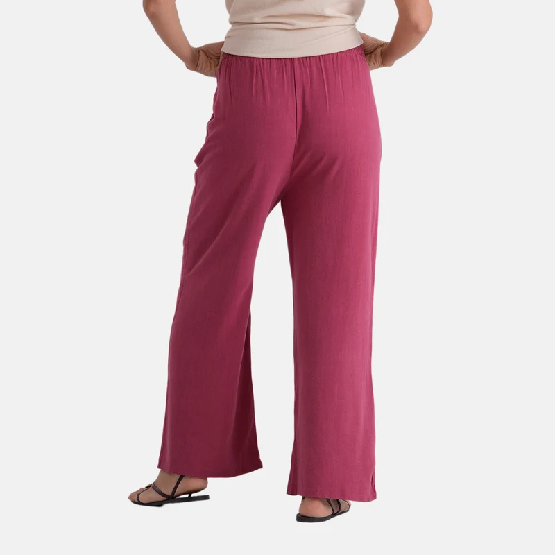 LA MAREY Leinenhose mit Stickerei, 70% Leinen und 30% Baumwolle, EU 40/42, Größe L, Burgunderrot