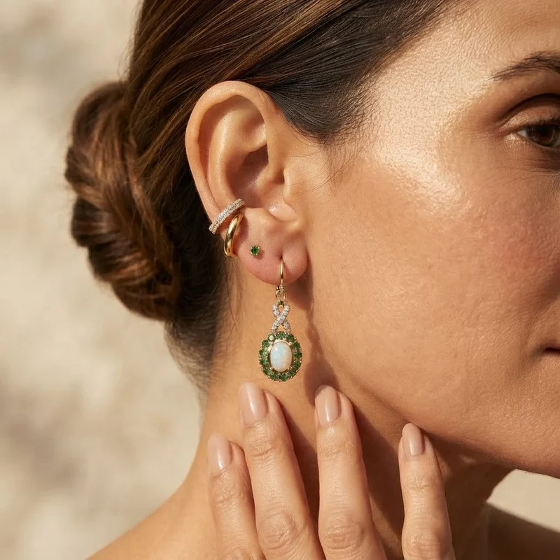 D'Joy AAA Natürlicher, äthiopischer Welo Opal, Kagem Sambischer Smaragd Ohrringe 925 Silber 585 Vergoldet ca. 1.59 ct