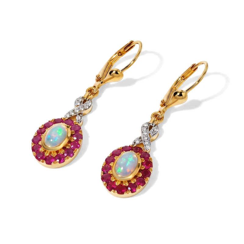 D'Joy AAA Natürlicher, äthiopischer Welo Opal, Kagem Sambischer Smaragd Ohrringe 925 Silber 585 Vergoldet ca. 1.59 ct