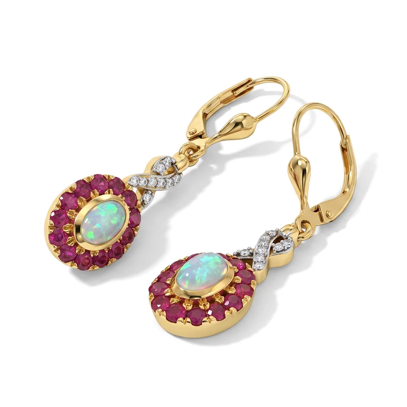 D'Joy AAA Natürlicher, äthiopischer Welo Opal, Kagem Sambischer Smaragd Ohrringe 925 Silber 585 Vergoldet ca. 1.59 ct