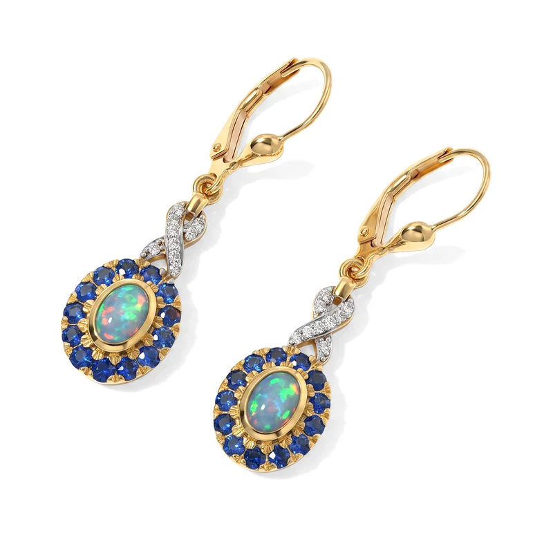 D'Joy AAA Natürlicher, äthiopischer Welo Opal, Kagem Sambischer Smaragd Ohrringe 925 Silber 585 Vergoldet ca. 1.59 ct