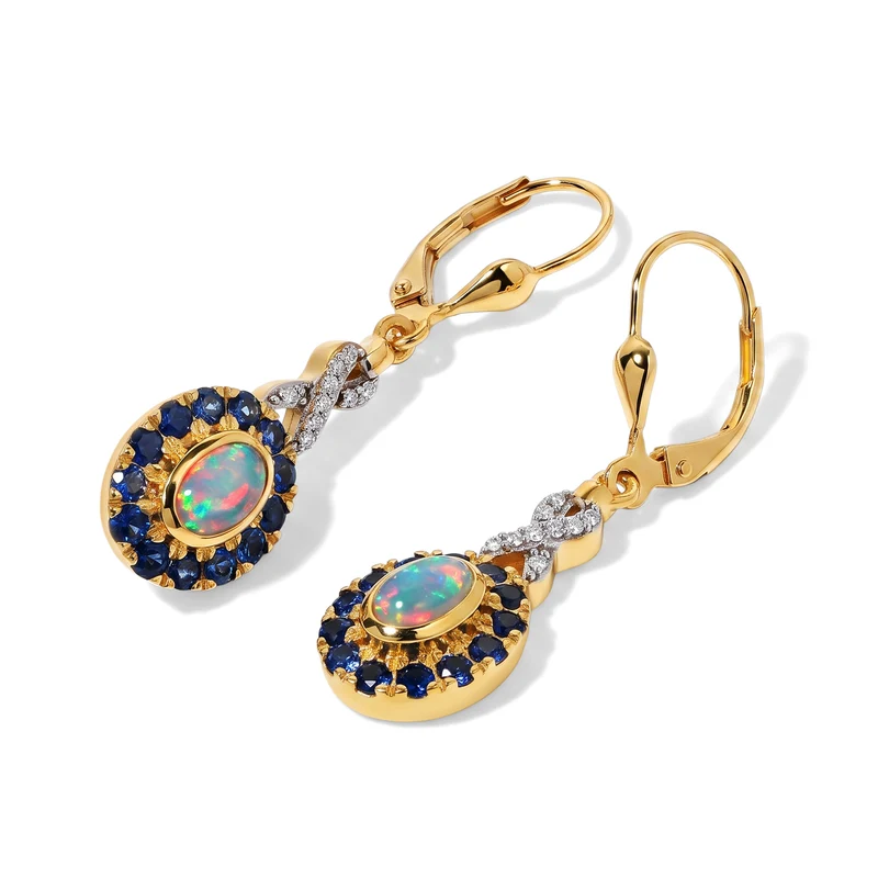 D'Joy AAA Natürlicher, äthiopischer Welo Opal, Kagem Sambischer Smaragd Ohrringe 925 Silber 585 Vergoldet ca. 1.59 ct