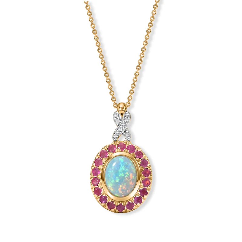 D'Joy AAA Natürlicher, äthiopischer Welo Opal, Moissanit Anhänger mit Kette, ca. 50 cm 925 Silber 585 Vergoldet ca. 2.32 ct