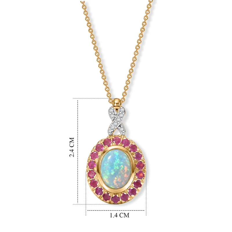 D'Joy AAA Natürlicher, äthiopischer Welo Opal, Moissanit Anhänger mit Kette, ca. 50 cm 925 Silber 585 Vergoldet ca. 2.32 ct