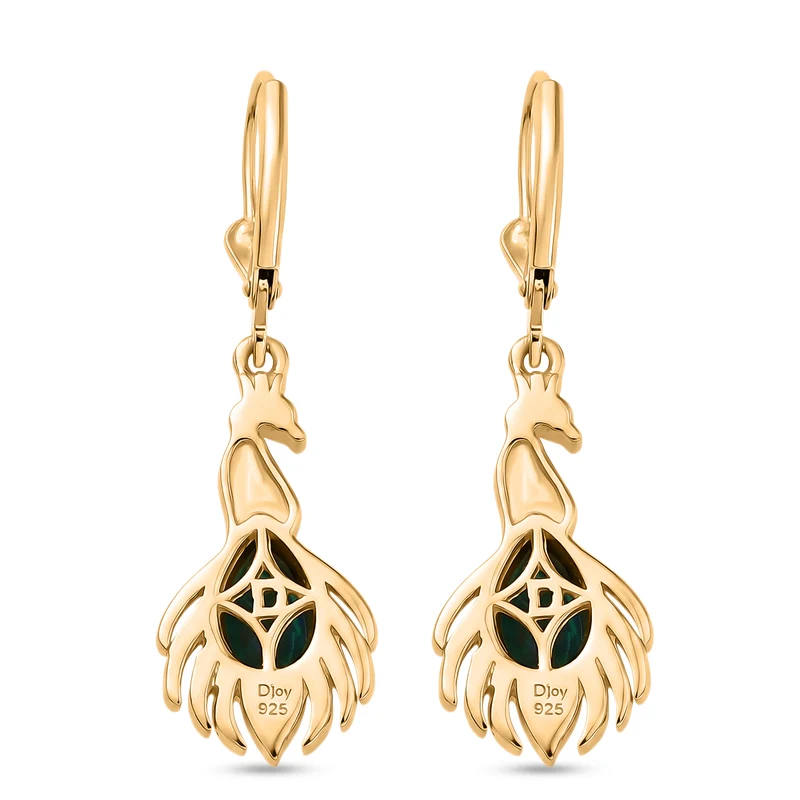 D'Joy Pfau Quarz Triplette, Schwarzer Spinell Ohrringe 925 Silber 750 Vergoldet ca. 1.99 ct