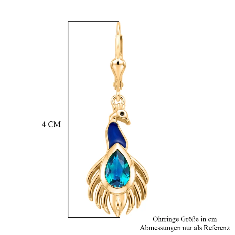D'Joy Pfau Quarz Triplette, Schwarzer Spinell Ohrringe 925 Silber 750 Vergoldet ca. 1.99 ct