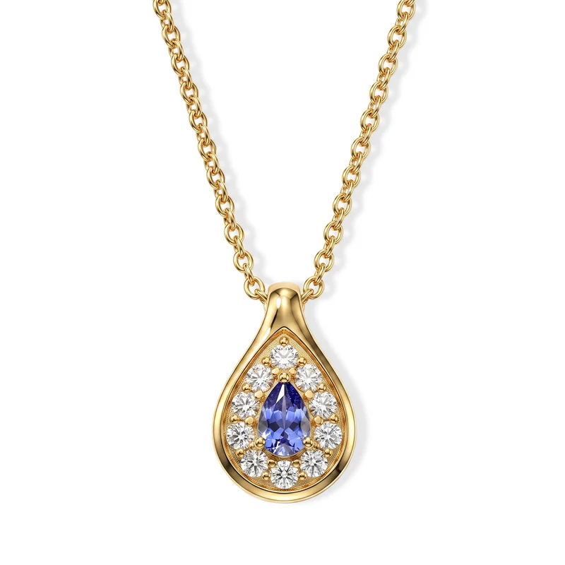 EVER TRUE AA Tansanit, Weißer Zirkon Anhänger mit Kette, ca. 50 cm ca. 1.09 ct